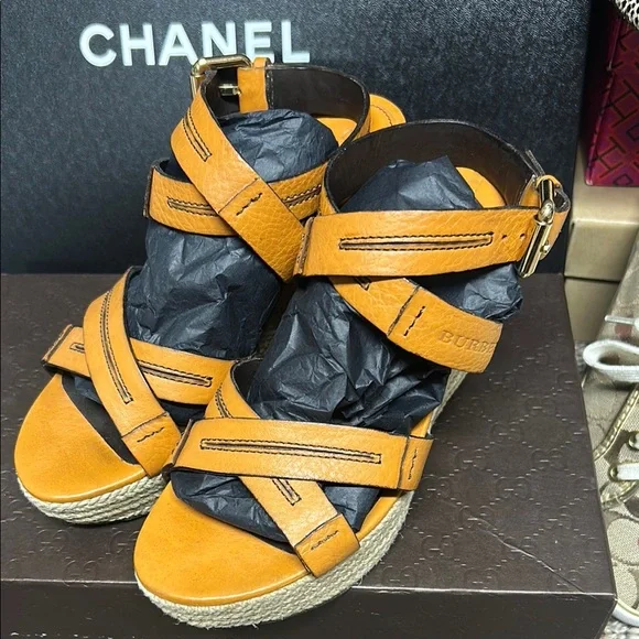 Burberry Women's Leather Espadrilles Wedge Sandals - Picture 1 of 6